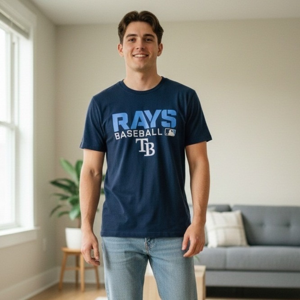 Nike Dri Fit Tampa Bay‎ Rays Baseball T Shirt Mens Medium Navy Blue - Size M